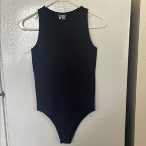 OQQ Medium Black Ribbed Bodysuit‎ One Piece Sleeveless High Neck